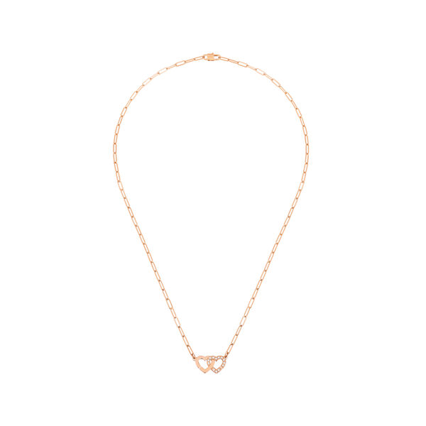 Collier Double Coeurs R9 en or rose avec pav&eacute; de diamants